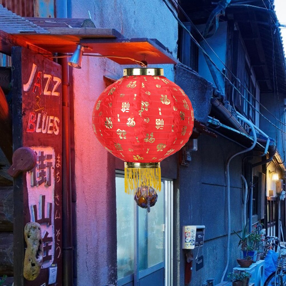 Linternas chinas a prueba de agua, lámpara colgante de tela de estilo chino tradicional de 10 pulgadas, con borlas, decoración para Festival