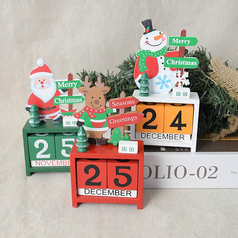 Kerst Houten Craft Kerstman Sneeuwpop Elanden Kerst Advent Kalender Met Geschilderde Blokken Countdown Kerst Decoratie