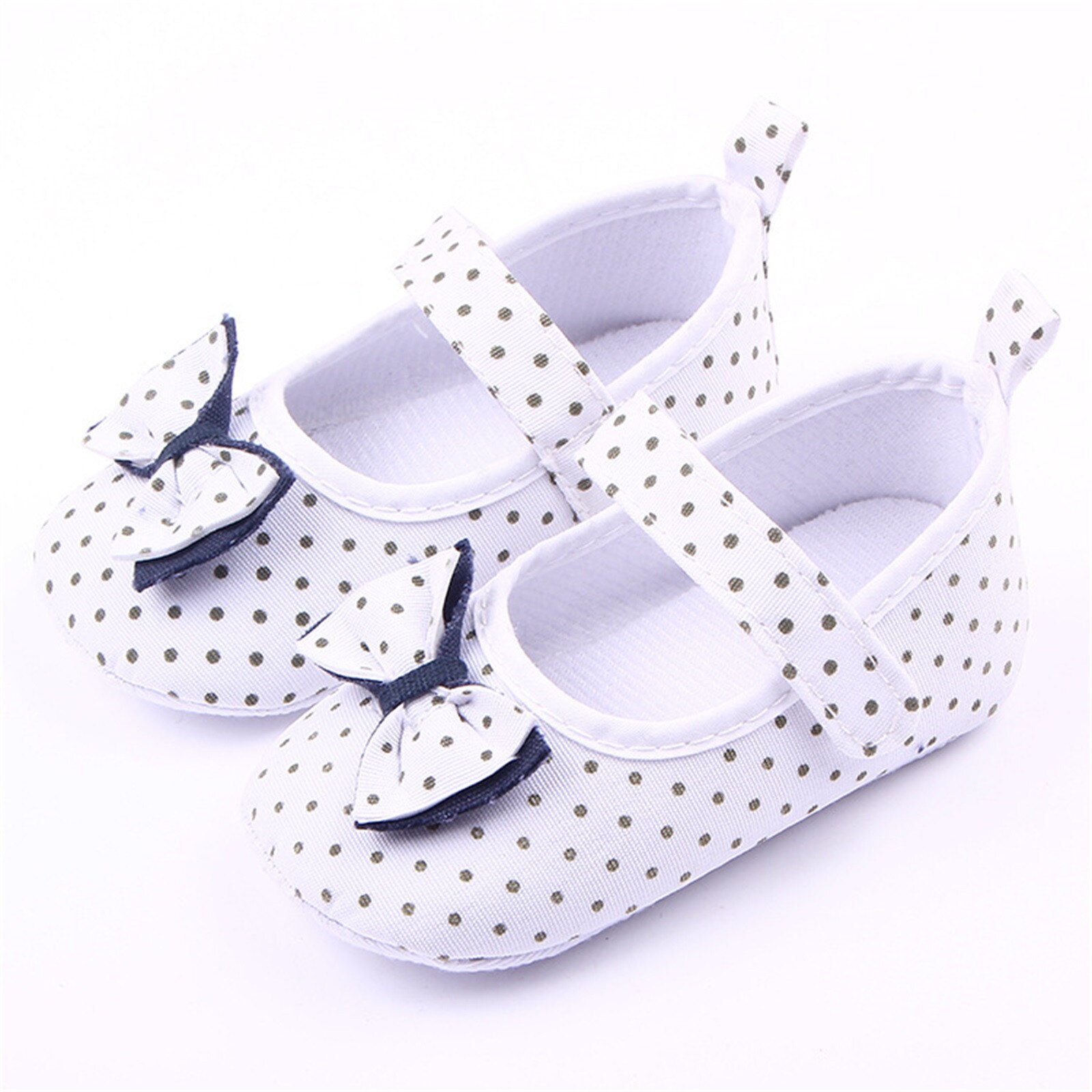Spring Autumn Toddler Baby Girl Princess Shoes Non Slip Rubber Soled Baby Shoes Bowknot Polka Dot Walking Shoes For 0-1 Year: White / 0-6 Months