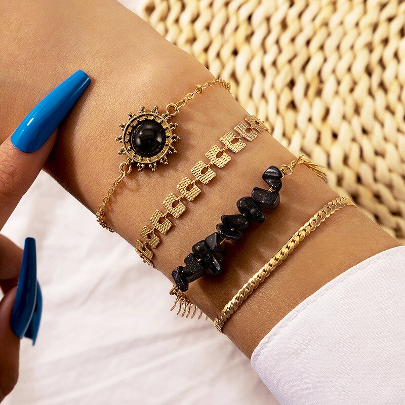 4 sztuk/zestaw Boho geometryczne Tassel łańcuch bransoletka dla kobiet wielowarstwowe bransoletki urok wesele biżuteria plażowa akcesoria prezenty: 3