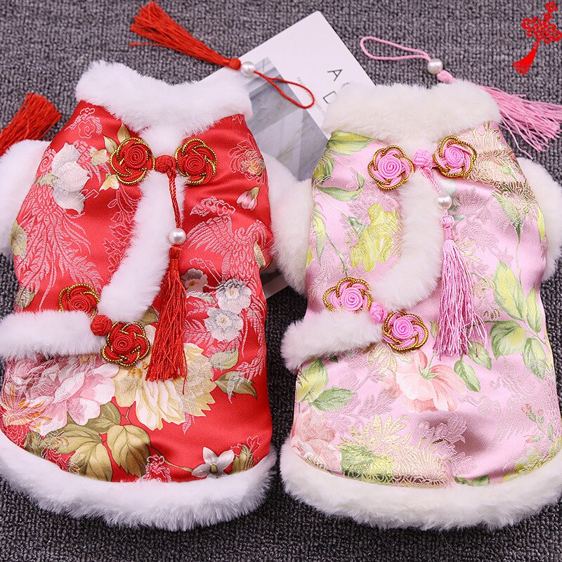 Huisdieren Kleding Happy Douane Tang Kostuum Jaar Verhogen Down Bipod Cheongsam Kat En Hond Kleren Teddybeer Grote jumpsuits
