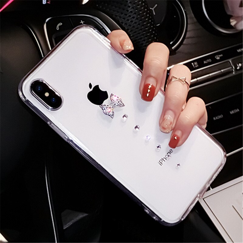 Para Huawei P8 P9 P10 más P20 Lite pro selfie P Smart Plus brillo de las mujeres del rhinestone lindo de arco suave teléfono caso cubierta trasera