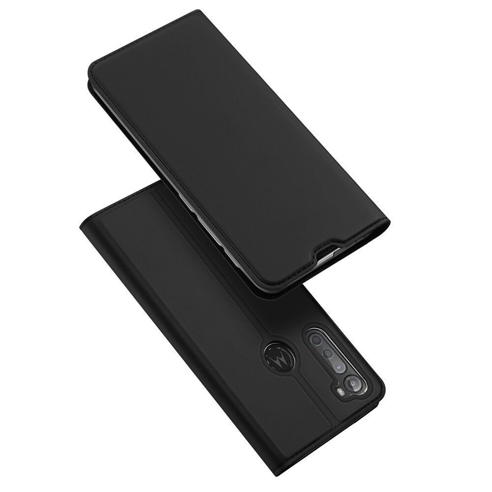 Voor motorola one fusion plus hoesje 6.5 " luxe magnetische flip lederen hoesje voor moto one fusion+ kaarthouder holster telefoonhoesje: Zwart
