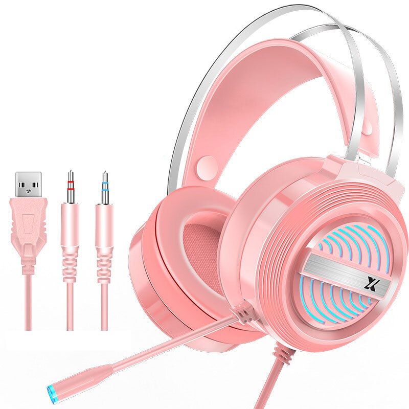 Pinkfarbenes usb-kabel-headset, kopfhörer, pc-spieler, stereo-headset, elastisches, verstellbares mikrofon, headset für büroangestellte, laptop/pc/mobiltelefon: 01