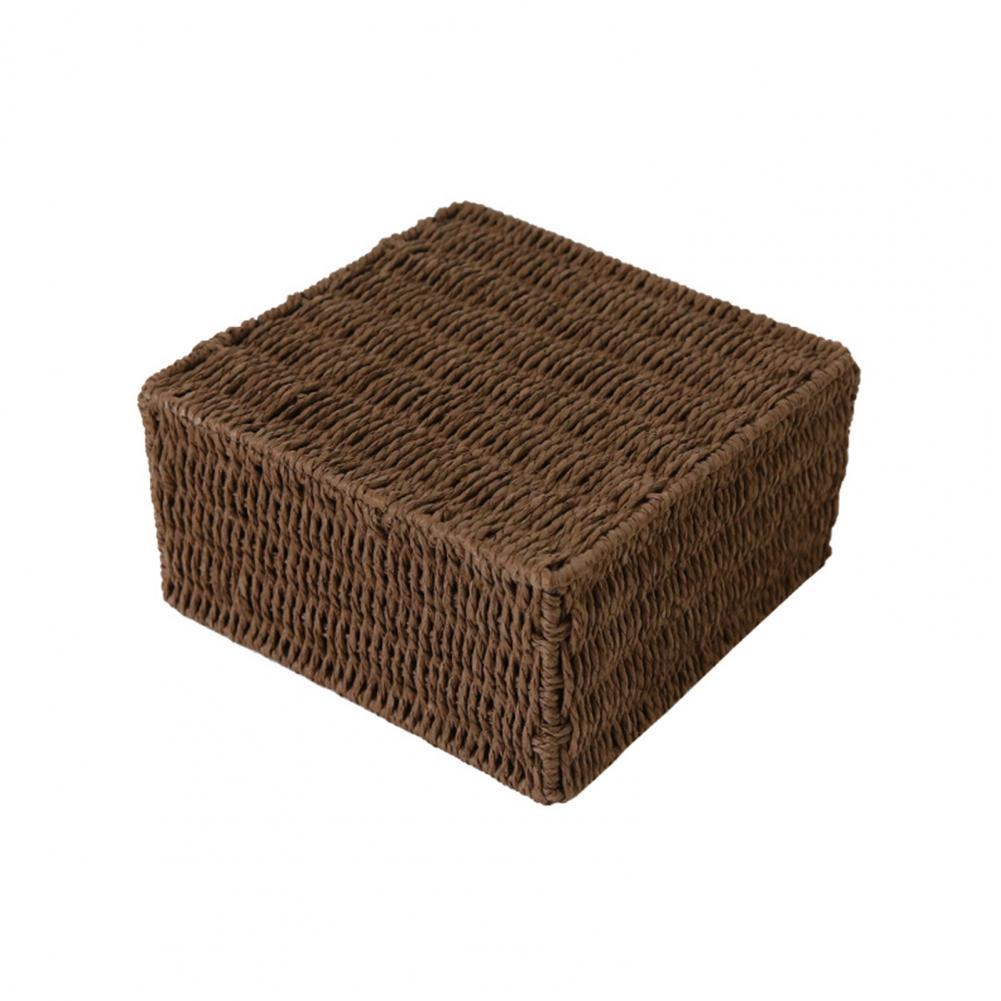 Storage Box Multi-purpose Storage Basket Organizer Anti-rust Reusable Storage Beautiful Rattan Case for Office Storage Box: Deep Coffee Color M