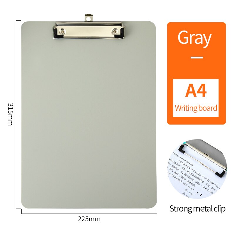 Clip file folder plastic writing board for documents multifunctional drawing tablet a4 paper writing pad office student supplies: Gray