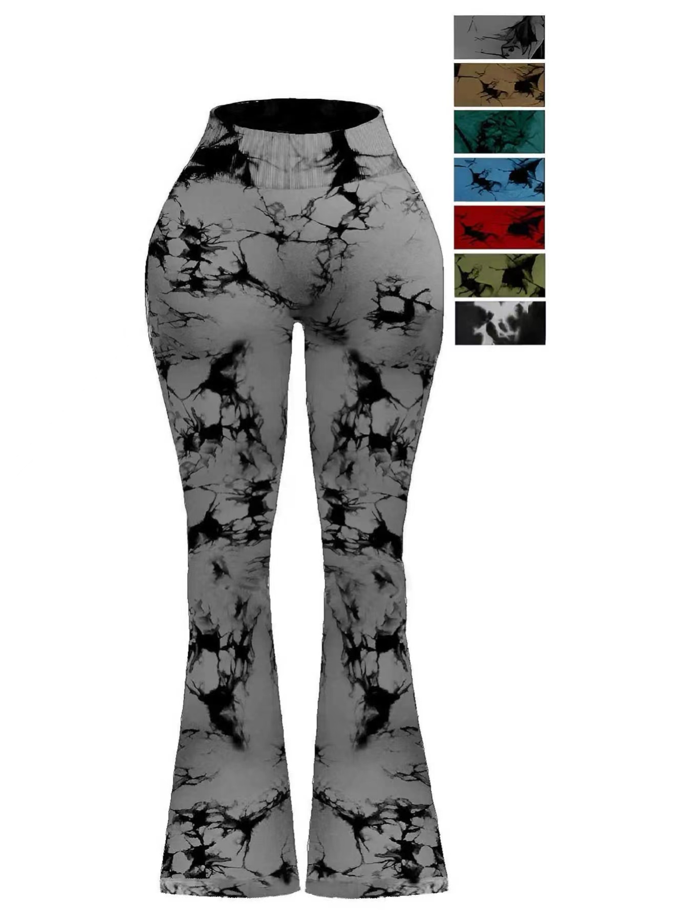 Nahtlose, enge, atmungsaktive Damenhose mit hoher Taille und elastischem Batikmuster und schmalem Schlag