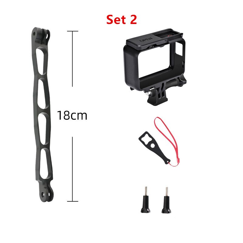 Braço de extensão de alumínio alongado haste selfie suporte quadro protetor caso anti-gota fronteira conjunto para insta360 um r x acessório: Set 2