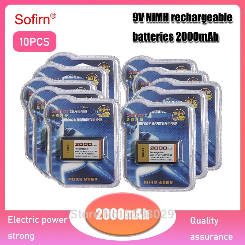 Sofirn 2000mAh 9 Volt Ni-MH Rechargeable Battery 9V Ni-MH Battery for RC Helicopter Model Microphone Toy 9V Nimh Batteries: 10PCS