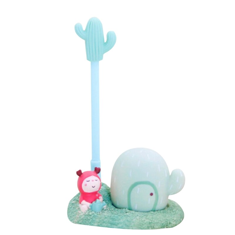 Bonito portalápices con forma de seta y Cactus, con luz LED, adornos de resina para decoración de escritorio: GN