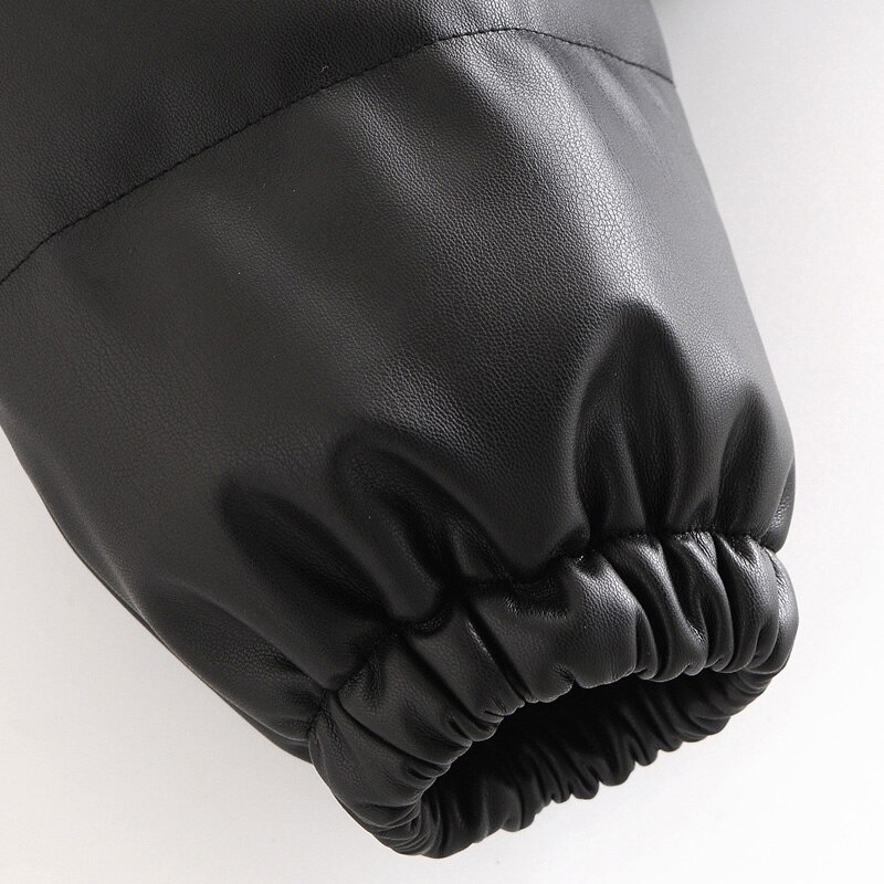 Rr casual stand krave parkas kvinder sorte frakker kvinder pu læder korte bomuldsjakker kvindelige damer hn