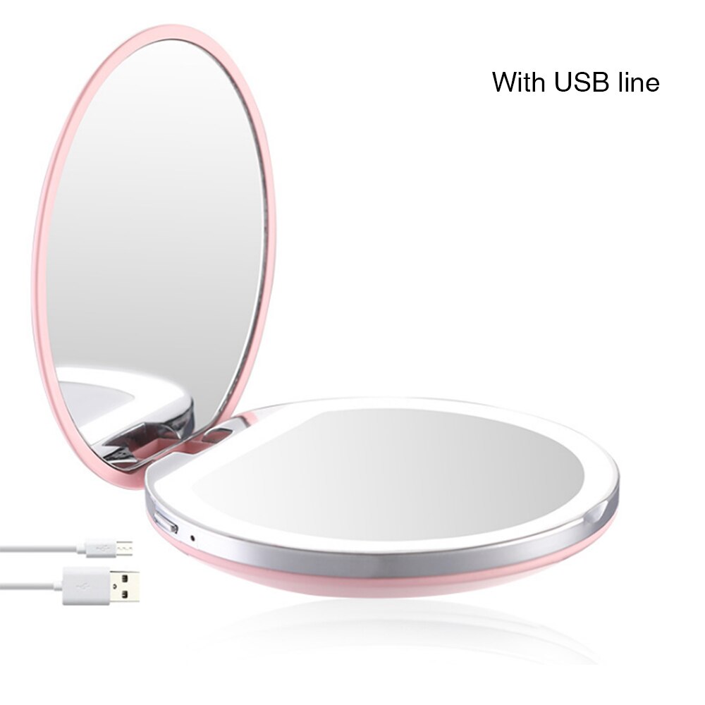 3 Lights LED Makeup Mirror 3X Magnify Hand Held Fold Mini Portable Micro USB Connect Cable Built-in Battery Chargeable mirror: GJ5184-P