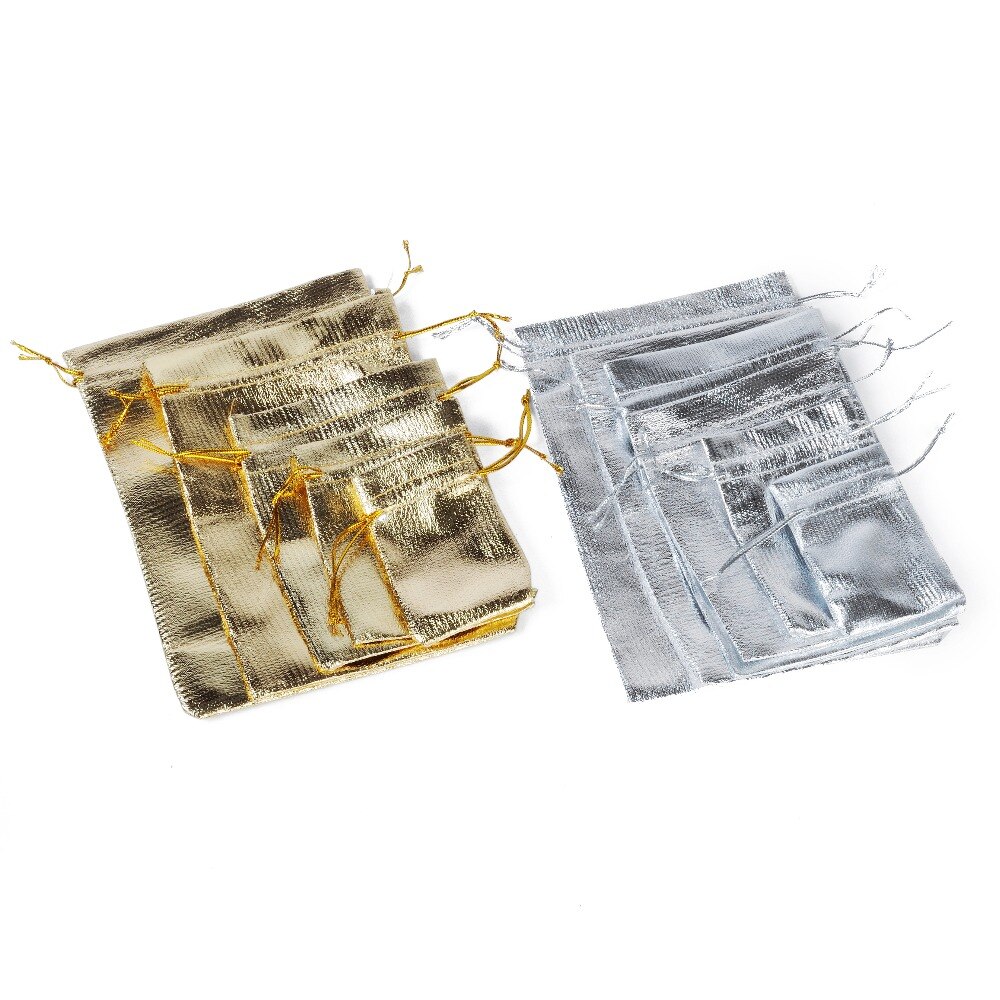 50Pcs/lot 7x9 9x12cm 10x15 13x18cm Golden And Silver drawstring Wedding bags Jewelry Packing bag Drawstring Velvet Bag