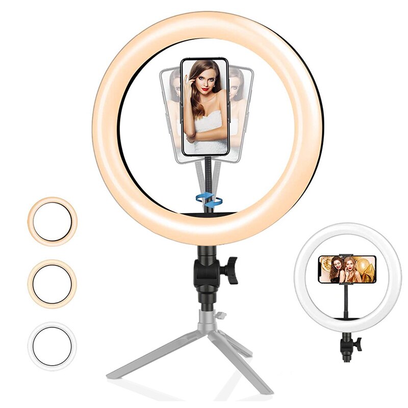 10 Inch Led Ring Tricolor Licht Invullen Voor Selfie Make Fotografie Video Live Lamp Opname Video Verlichting