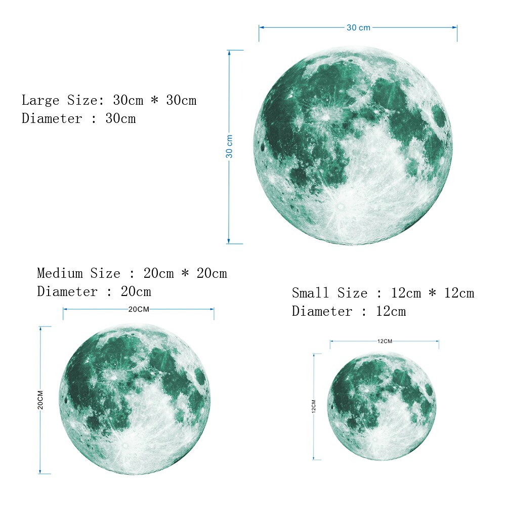 Lysende måne 3d væg klistermærke glød i mørket hjem mærkater væg klistermærker til børneværelse stue soveværelse boligindretning