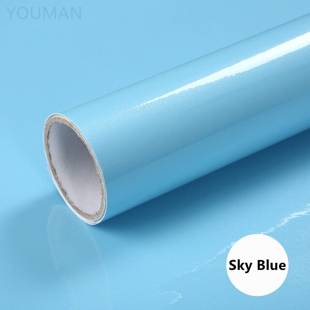 DIY Contact Paper Waterproof Self Adhesive Wallpaper Wardrobe Kitchen Cabinet Furniture Renovation Wall Stickers 60cm Width Film: Blue