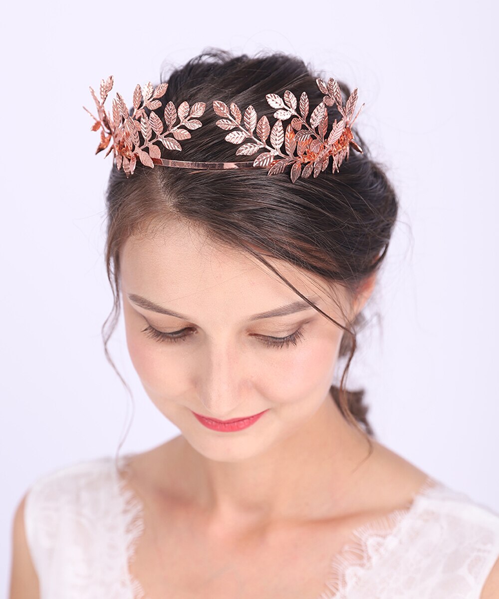 Vintage folhas casamento coroa rosa ouro prata faixa de cabelo noiva clássico headwear chique acessórios para o cabelo ornamento para mulher
