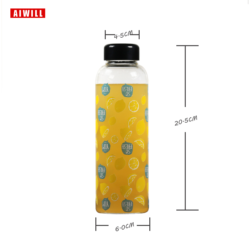 AIWILL-botella de Agua de Cristal de novedosa para mujer, 450-500ml, bonito, para deportes al aire libre