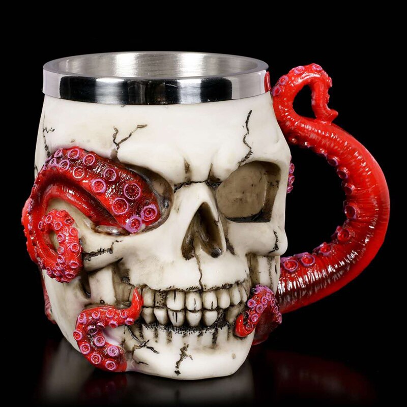 3D 200/400ml jarras de cerveza devorado pulpo jarra con calavera interior de acero inoxidable té y café tazas y tazas Halloween de Navidad