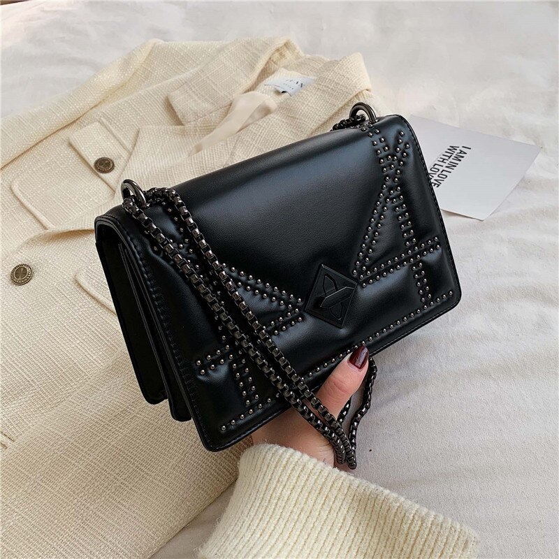 Petits Rivets en cuir PU sacs à bandoulière pour femmes dame épaule sac de messager femme luxe chaîne sacs à main