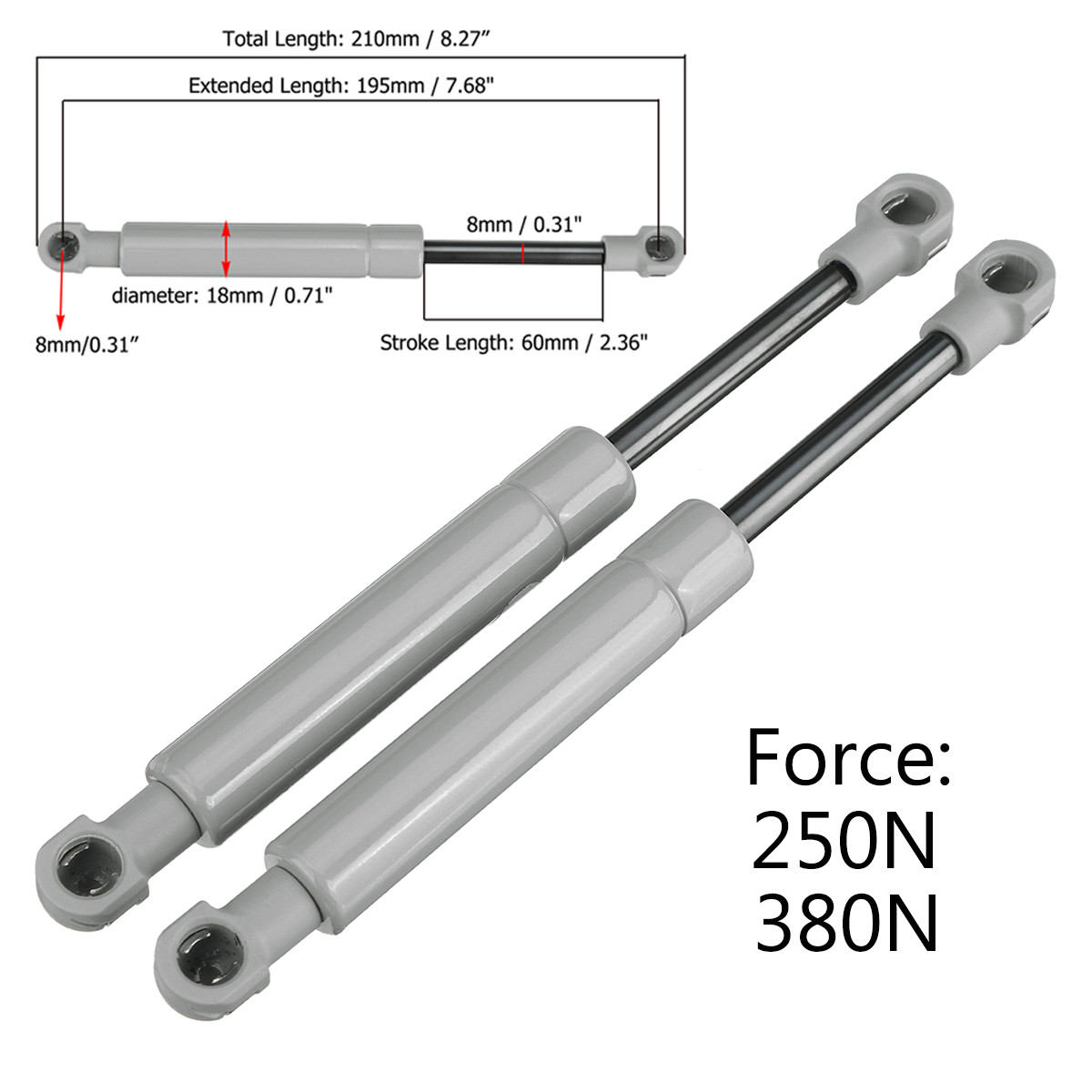 2 stücke 250N 380N Universal 195mm 8mm Auto Gasdruckfedern Gas Frühling Haube Unterstützung Stange Schock Lift für RV Bett Fenster Bus Caravans