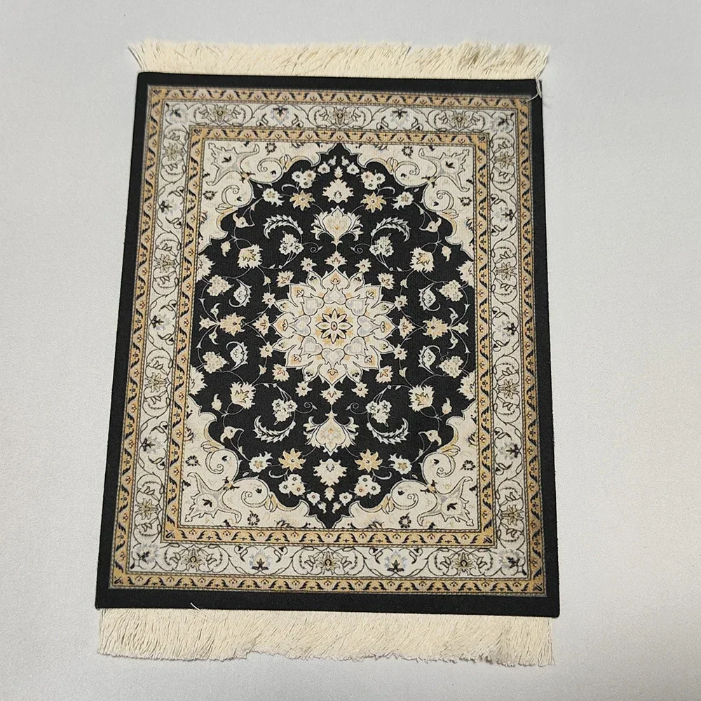 Woven flower Persian carpet small coaster merchants mouse pad desk mat retro style rubber non-slip computer mats: Gold