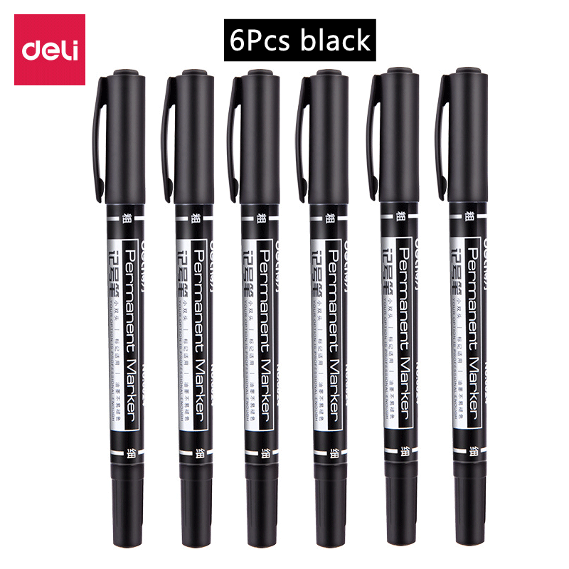 4/6/9pcs Deli Double Headed Permanent Marker Pen Set Fine Point Waterproof CD Marker Thin Nib Crude Nib 0.5mm-2mm Fine Color: PURPLE