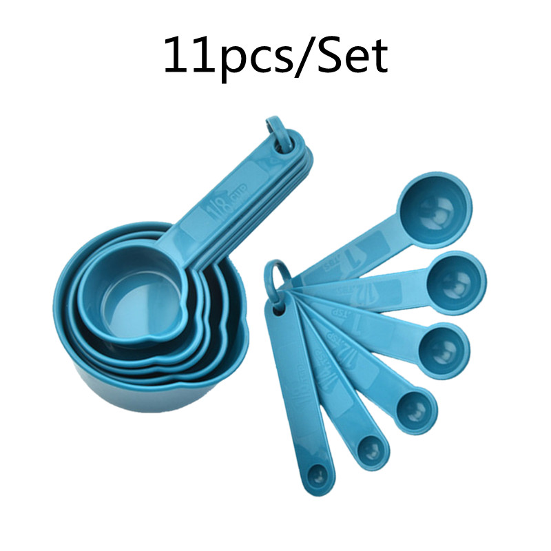 5/10/11pcs Multifunction Purpose Coffee Sugar Spoons Cup Measuring Tools PP Baking Accessories Plastic Handle Kitchen Gadgets: Dark blue-11pcs