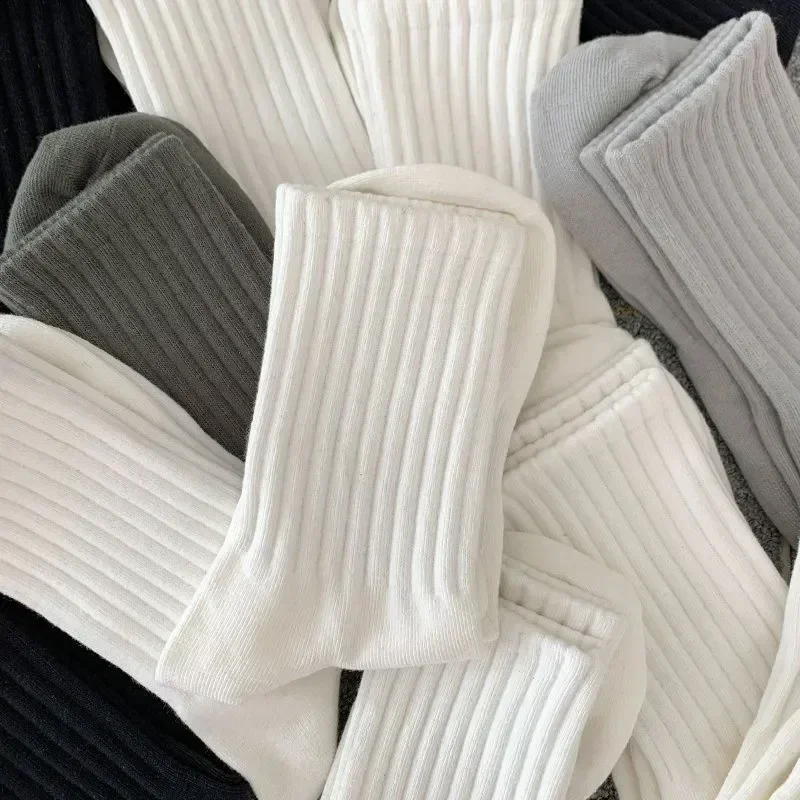 1/5 pares de Calcetines gruesos de algodón para hombre, Calcetines largos de felpa con parte inferior sólida, Calcetines deportivos blancos y negros, Calcetines informales transpirables para hombre