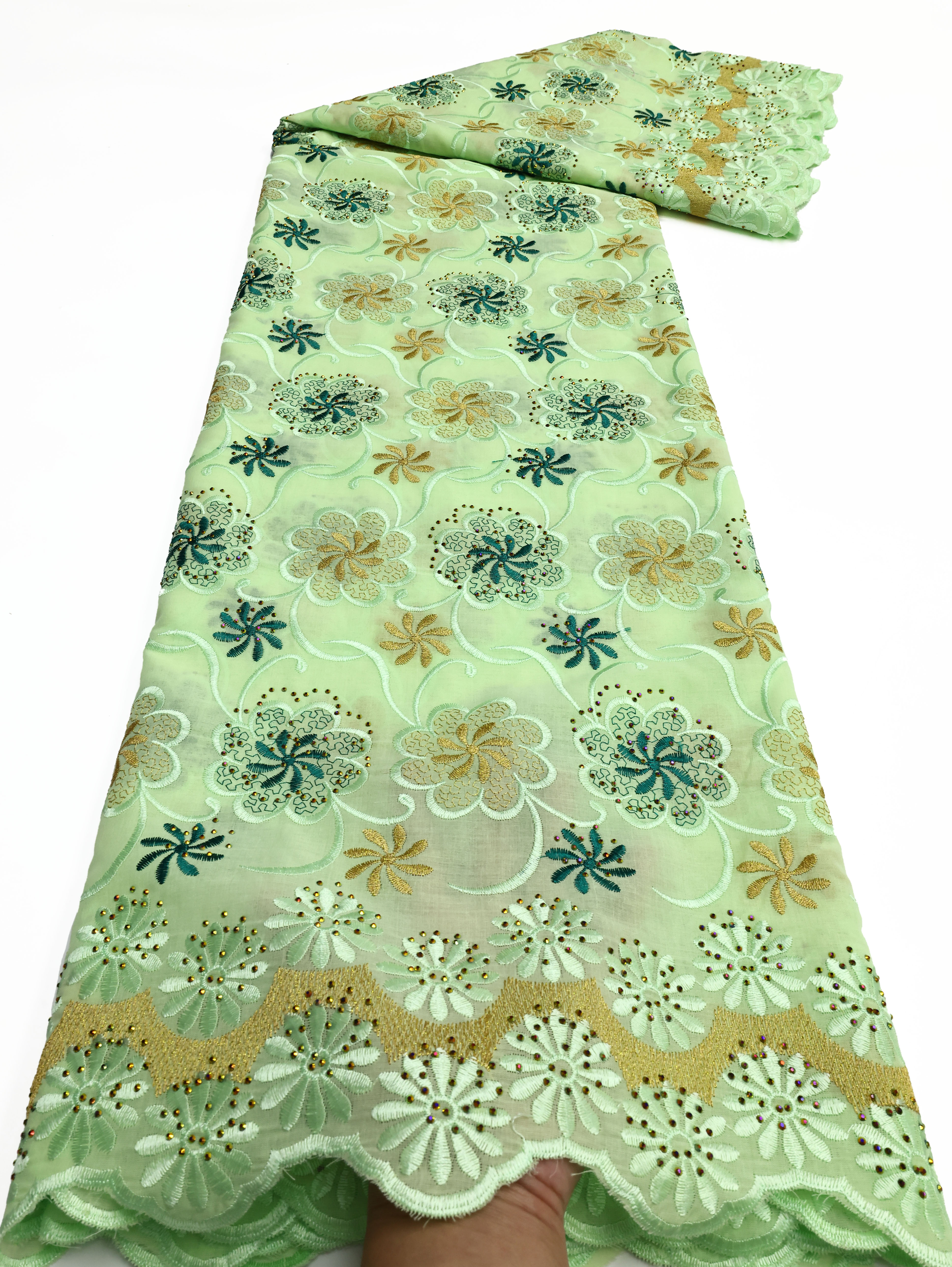 2025 Afrikaanse Nigeriaanse Tule Kant Stof Katoen Damast Guipure Formele Prom Party Gown Dress 5 Yards: Licht Paars