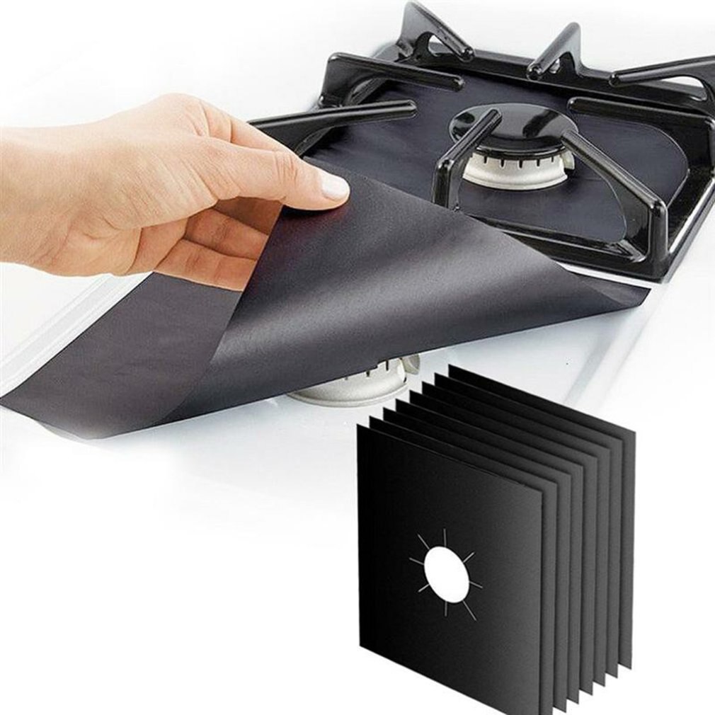 4pcs Home Gas Hob Gas Burner Cooker Protector Heat Reusable Non Stick Easy Clean Anti Fouling Pad