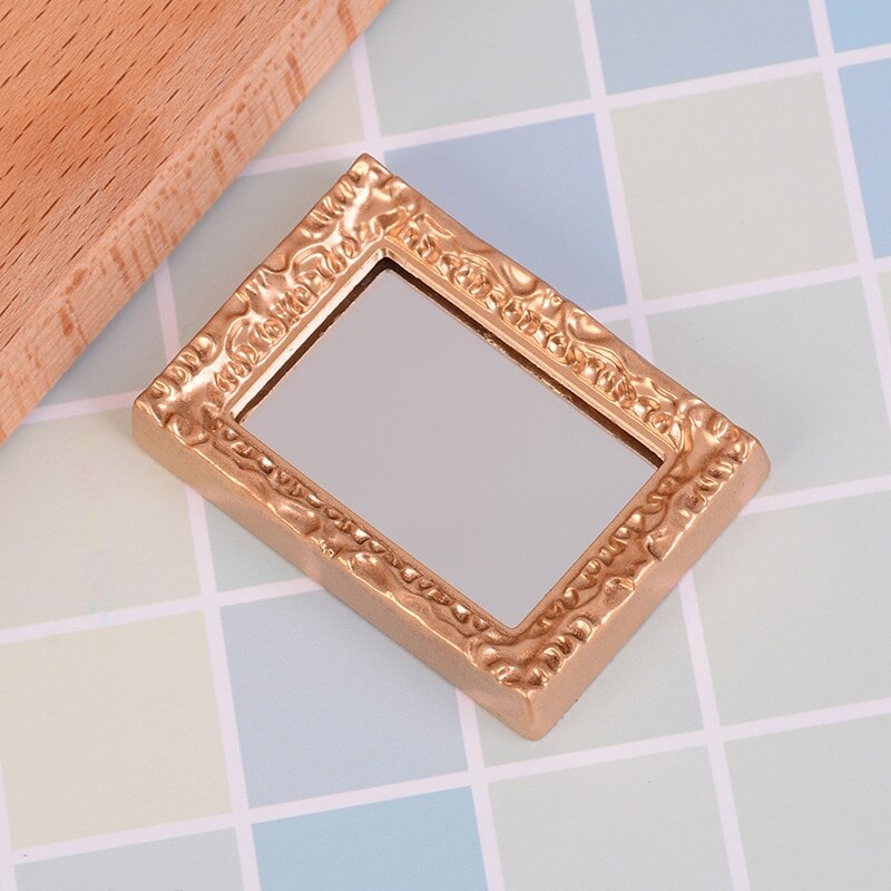 Metal Practical Bathroom House Miniature Vintage Glod Sliver Rose Gold Vanity Mini Mirror 1/12 Scale Dolls Furniture Toy: 5