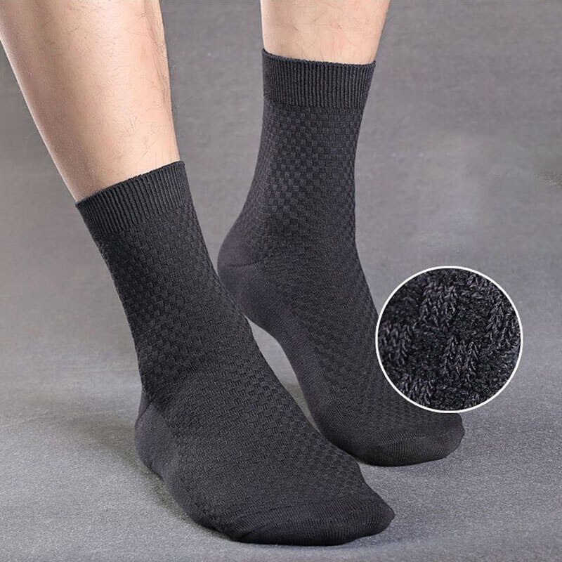 3 par/lot bambufiber långa strumpor herr crew strumpor rutiga affärsstrumpor man enfärgad höst calcetines hombre