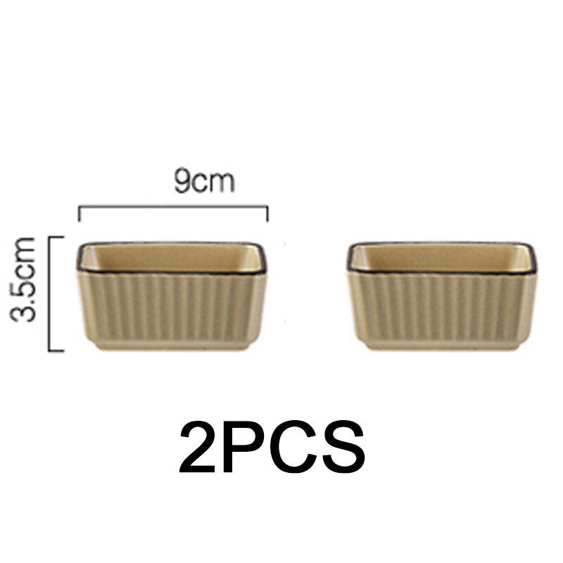 Muzity Keramische Vierkante Kommen Saus Schotel Porselein Dessert Snack Platen Met Bamboe Lade Kerstcadeau: beige-2pcs bowls