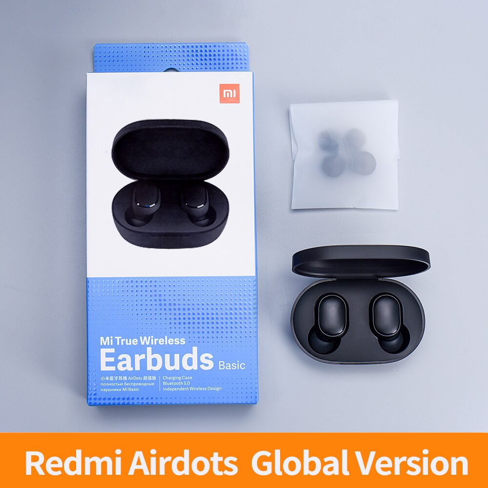 Instock Originele Xiaomi Redmi Airdots Hoofdtelefoon Draadloze Koptelefoon Voice Control Bluetooth 5.0 Ruisonderdrukking Tap Controle IPX4: Global Version Black