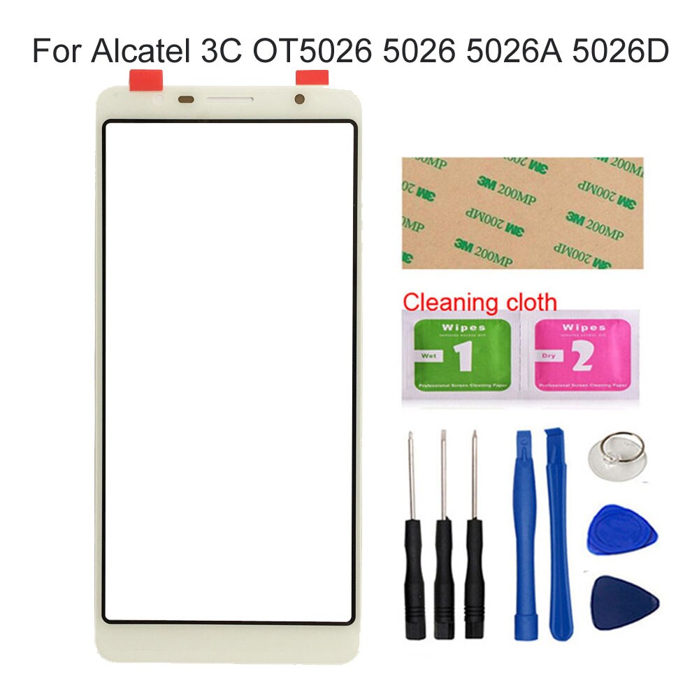 Para Alcatel 3C OT5026 5026 5026A 5026D Panel de pantalla de vidrio frontal (sin pantalla táctil) piezas de montaje de cubierta de vidrio exterior: 5026 White Tools