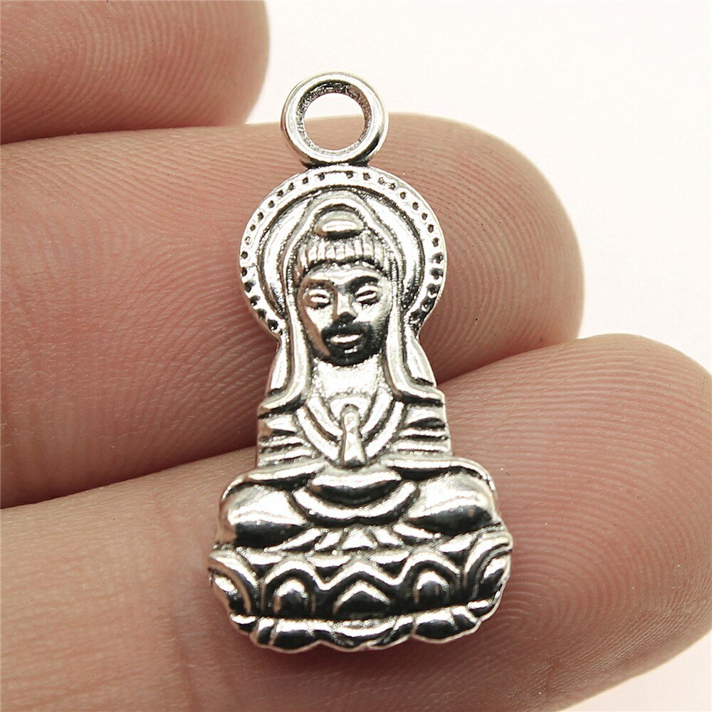 10 stücke Buddha Charme Antike Silber Farbe Buddha Statue Anhänger Reize Buddhismus Buddha Charme Für Schmuck Machen: B13638-26x13mm