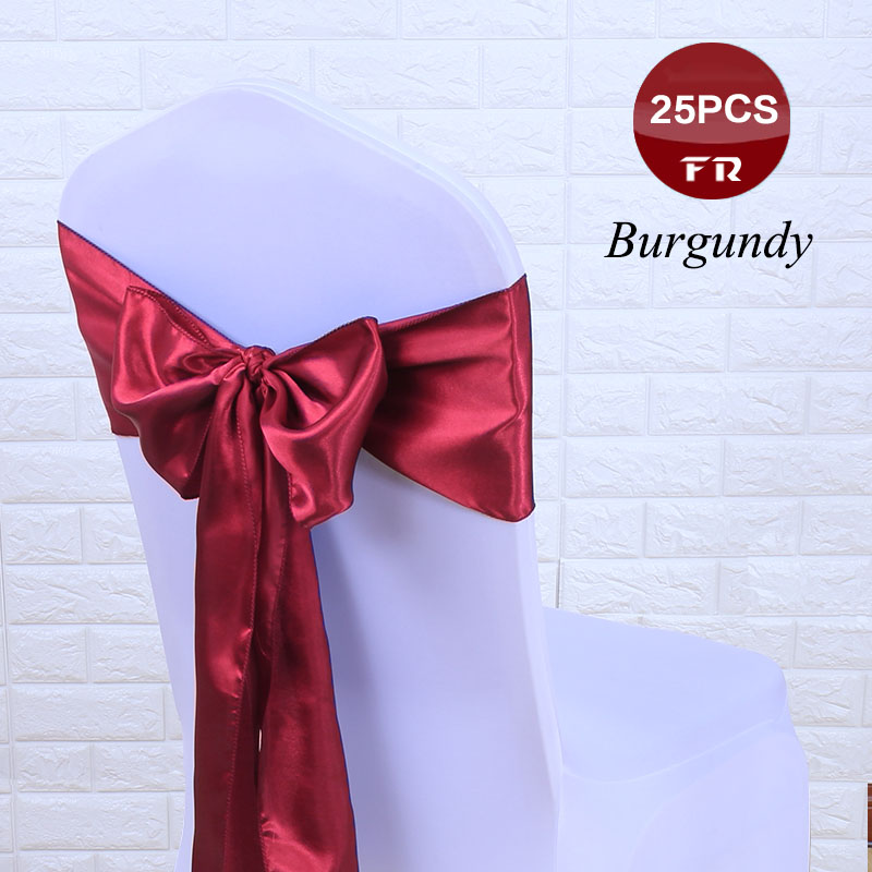GRATIS 25 stk/partij Stoel Sjerpen Bow Tie 7 &quot;X 108&quot; Bruiloft Stoel Satijnen Sjerpen Gold Cover Bruiloft decor Party Banquet Venue: Burgundy