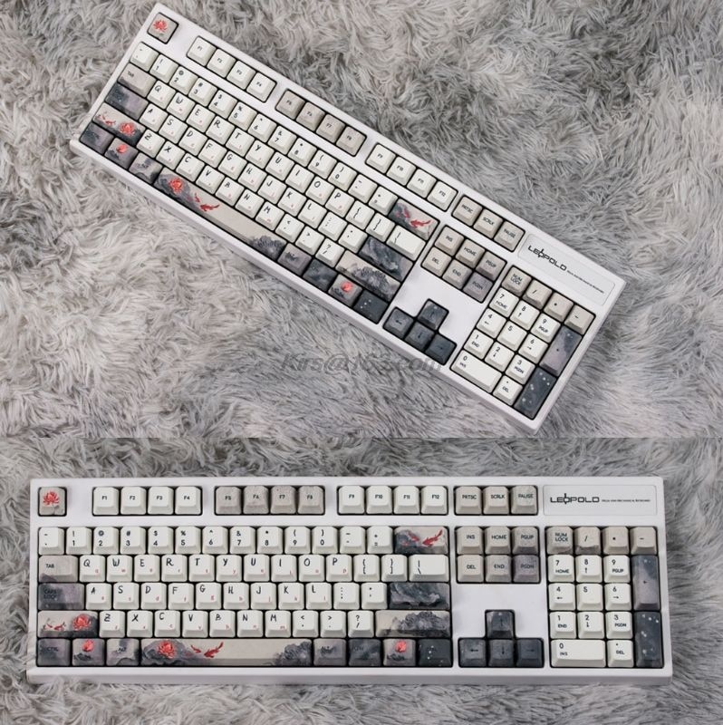 5 lados, sublimación de tinta, 108 teclas, OEM, teclas PBT, Teclado mecánico de teclas de juego completo, teclas de tinta Koi Nobori, teclas de carpa