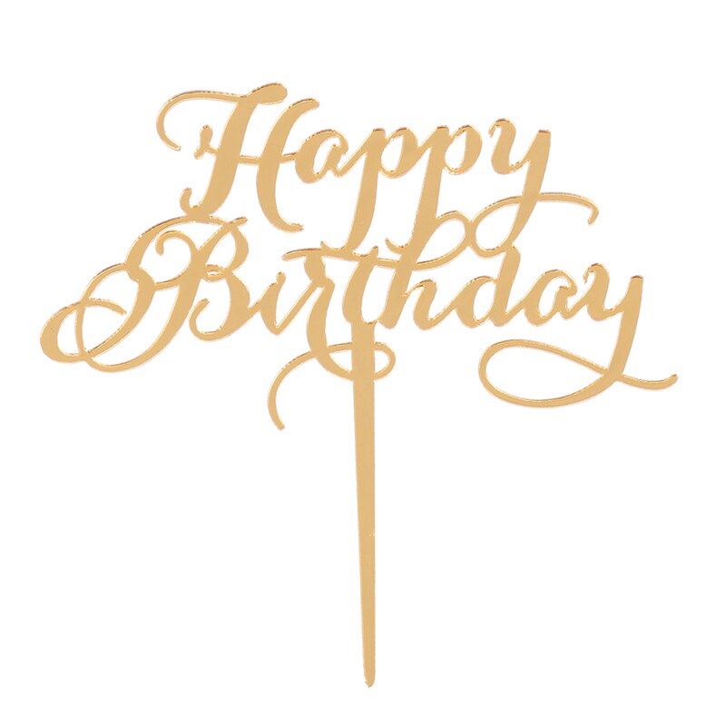 Happy Birthday Cake Decorations Acrylic Cakes Topper Insert Cards Party: Gold