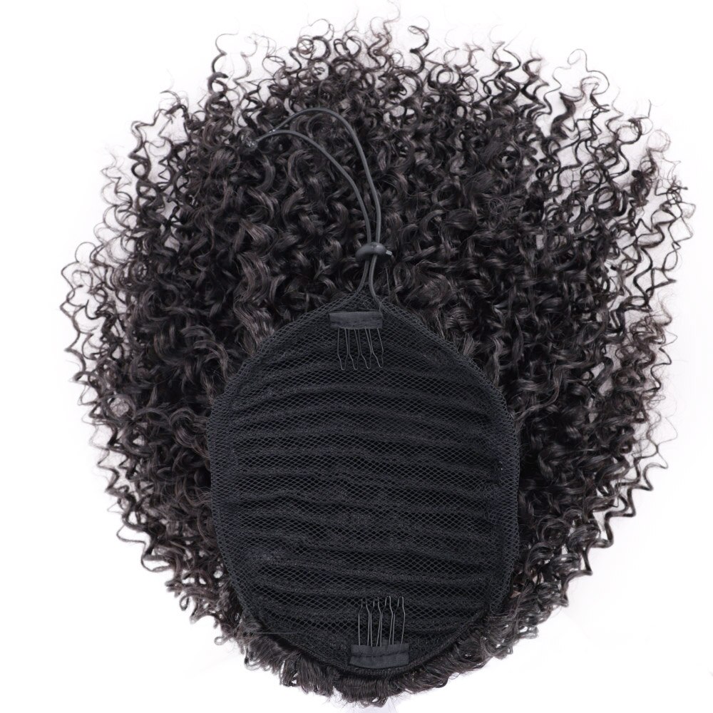 Extension capillaire synthétique Afro-américaine bouclée et crépue, postiche Chignon court enroulé avec cordon de serrage