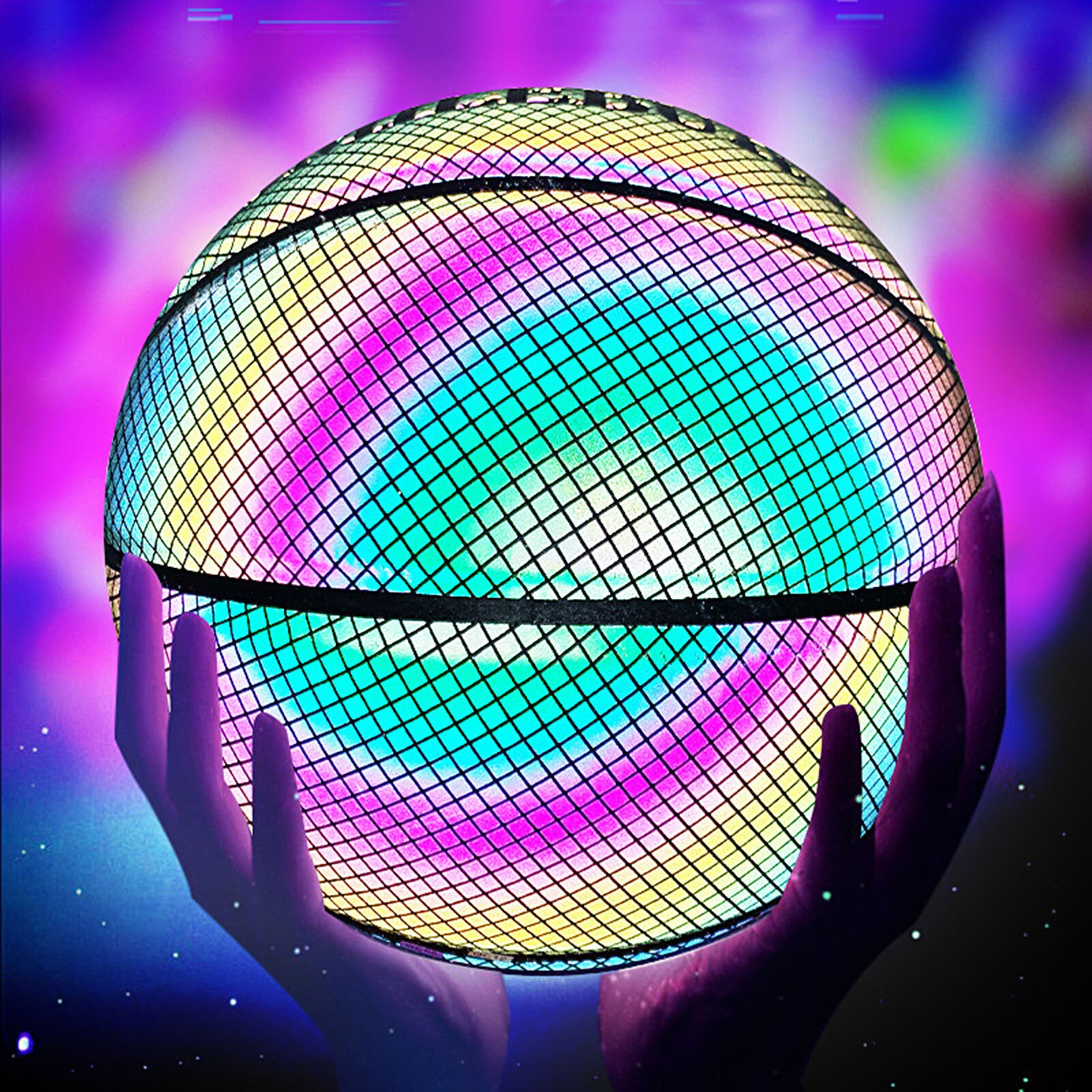 leuchtend Basketball Ball Holographische Reflektierende Beleuchtete Blitz-Ball PU Tragen-Beständig glühend Basketball Nacht Sport Spiel