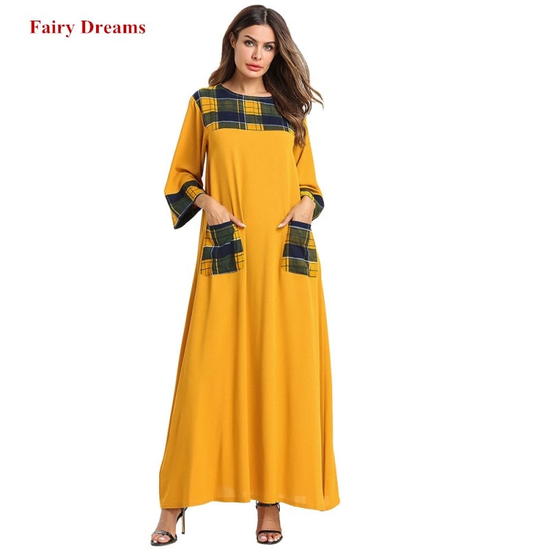 Abaya pour femmes, Robe musulmane, dubaï, Bangladesh, vêtements islamiques, Kaftan 4XL, Abaya arabe turc, poches jaunes,