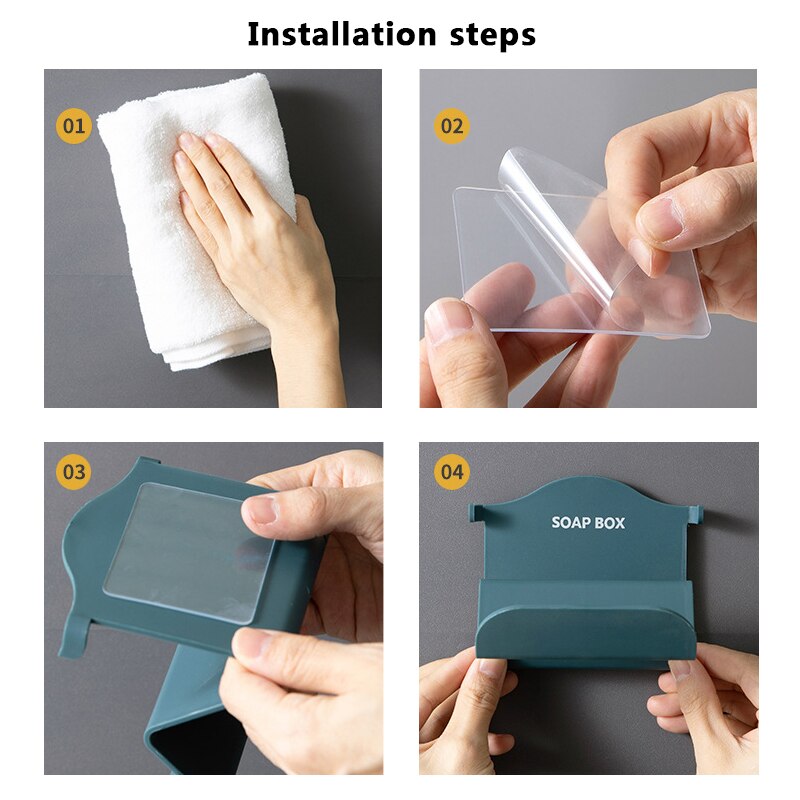 Wall mounted Soap Box Plastic Soap Holder Dish Bathroom Storage Plate Tray Case Rack Soap Sponge Holder for Kitchen