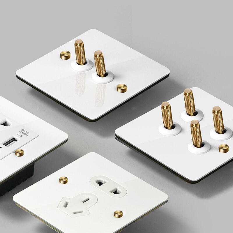 Atlectric UK Socket With Switch white Knurled 110-250V Electrical Sockets Outlets Stainless Steel Wall Socket Plugs