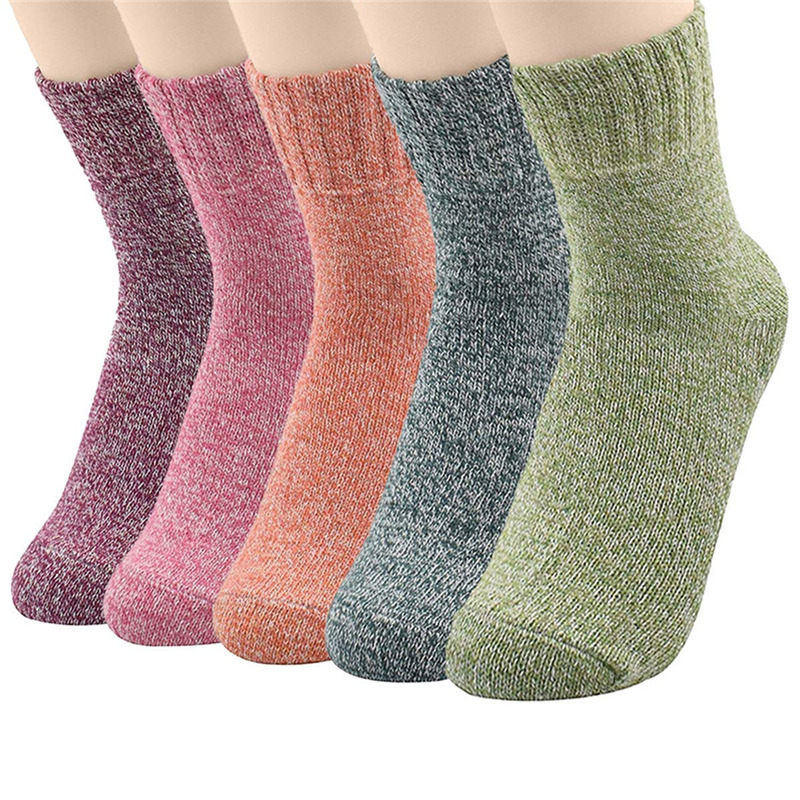 5 paires de chaussettes chaudes en laine pour femmes, chaussettes d'affaires, épaisses, de , de , en coton, rembourrées, hiver: 5 Pack H