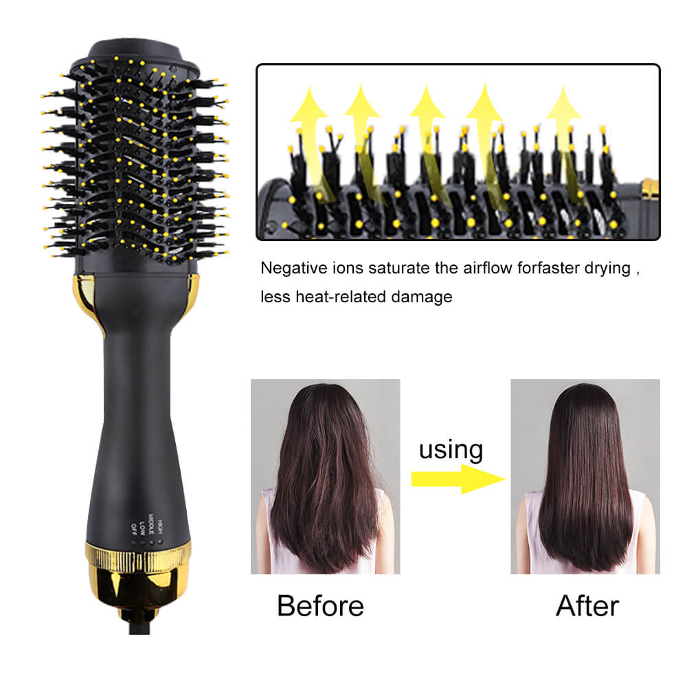 Secador de pelo 4 en 1, voluminizador, cepillo de aire , peine Alisador, rizador, Estilismo, cepillo eléctrico de iones negativos multifuncional