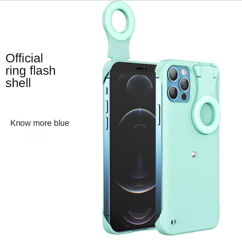 For Apple iPhone 12 Ring Light Case With Flash Light For Beauty Photos For iPhone 12 pro max LED Selfie Fill Light Phone Case: Blue
