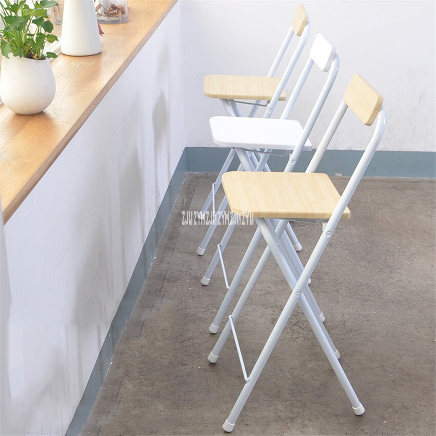 0059A Folding Tall Stool Living Room Wood High Stool Portable Household Bar Backrest Chair High Foot Leisure Chair