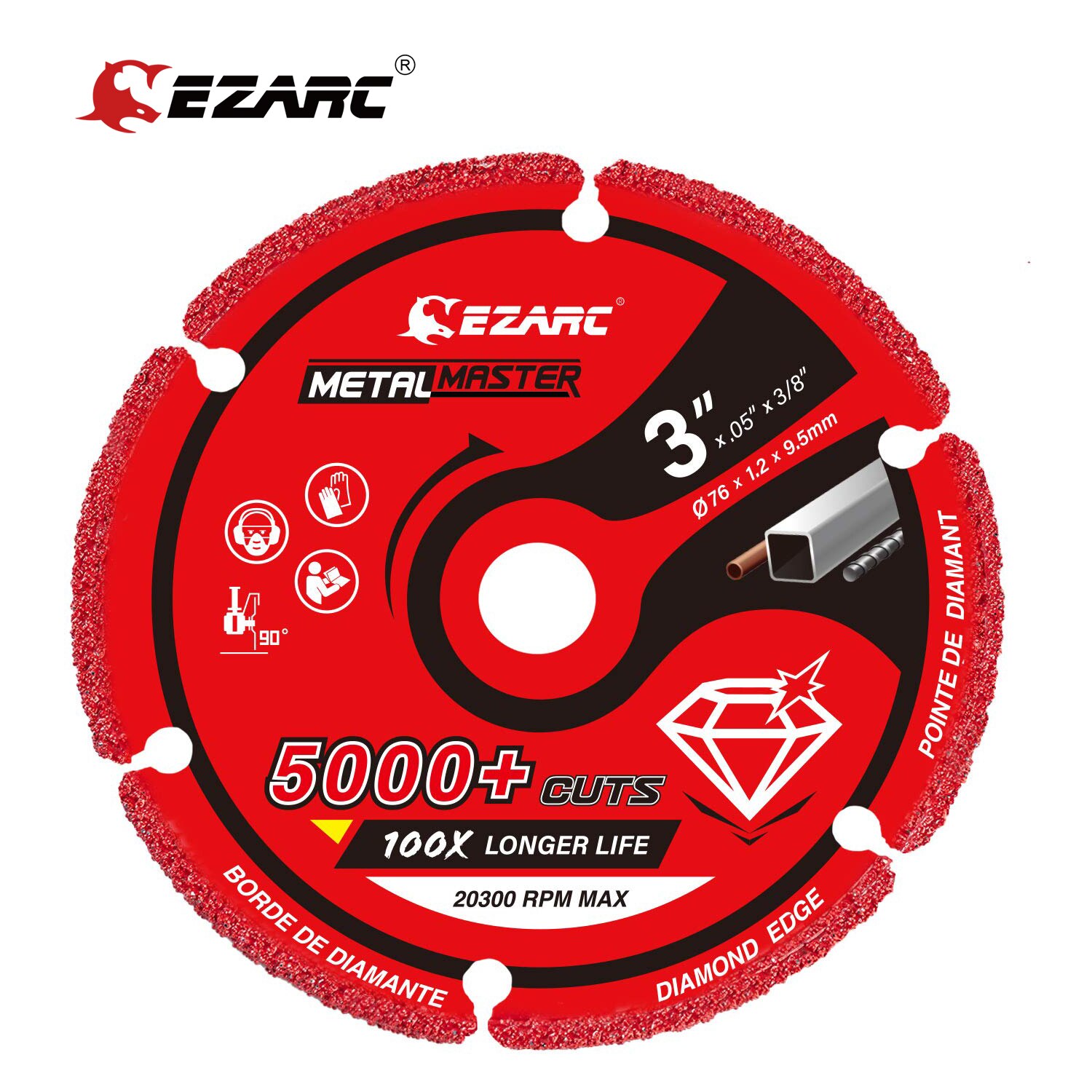 EZARC Diamond Cutting Wheel 76mm x 9.5mm for Metal, Cut Off Wheel with 5000+ Cuts on Rebar, Steel, Iron and INOX: Default Title